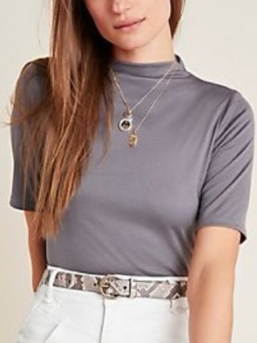 Anthropologie En Elly Grey Funnel Half Sleeve Top NWT Anthro Mock Neck Shirt $58